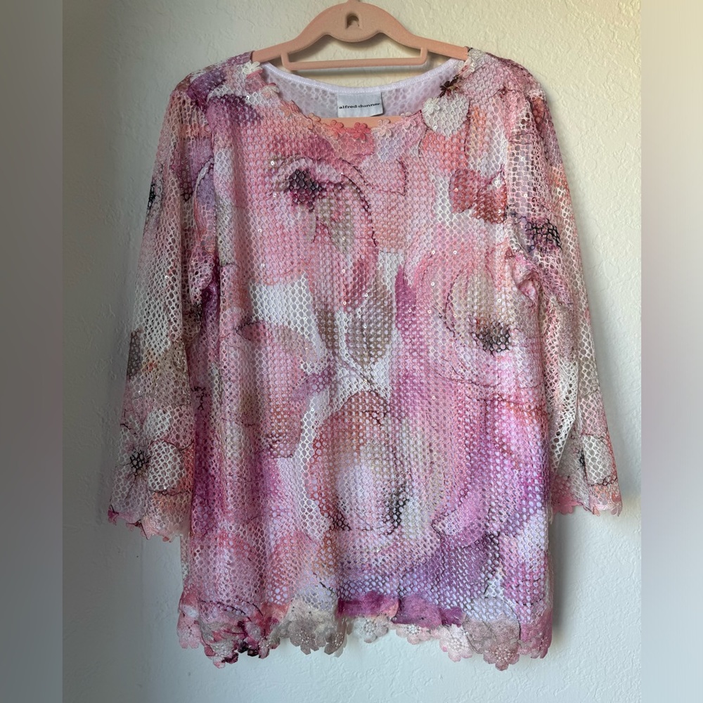 Alfred Dunner  Magnolia Springs Mesh  Print Top Size small